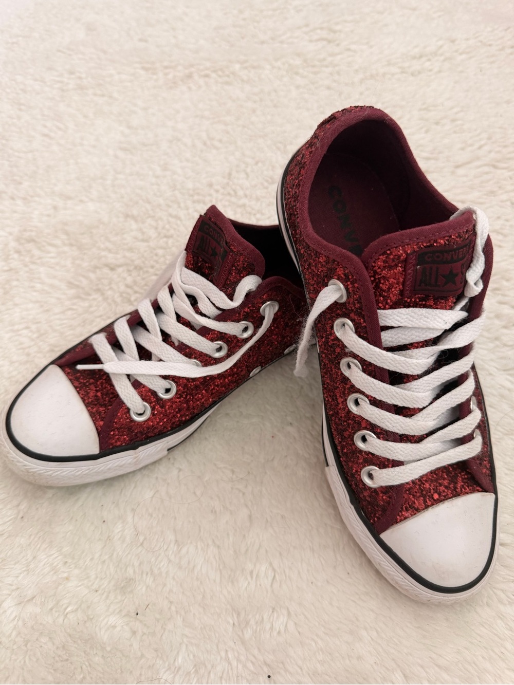 Converse Red Glitter Low Top Sneakers